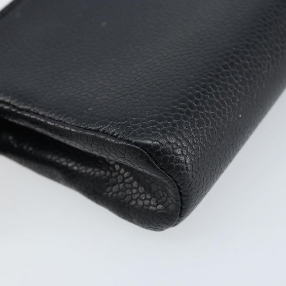 CHANEL COCO Mark Pouch Caviar Skin Black Gold CC Auth AMZ108