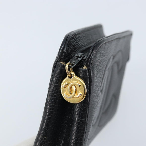 CHANEL COCO Mark Pouch Caviar Skin Black Gold CC Auth AMZ108