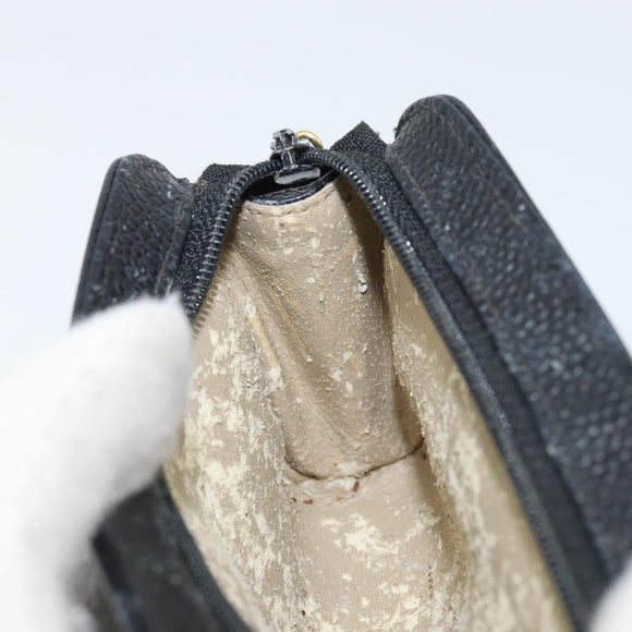 CHANEL COCO Mark Pouch Caviar Skin Black Gold CC Auth AMZ108