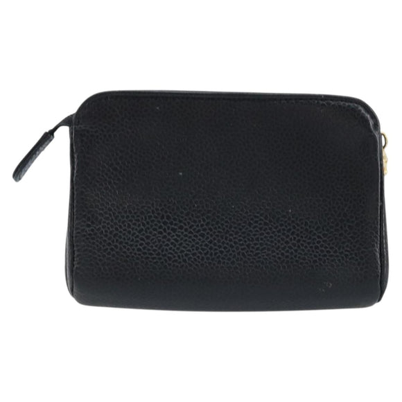 CHANEL COCO Mark Pouch Caviar Skin Black Gold CC Auth AMZ108