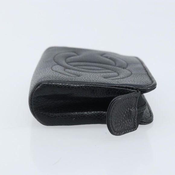 CHANEL COCO Mark Pouch Caviar Skin Black Gold CC Auth AMZ108