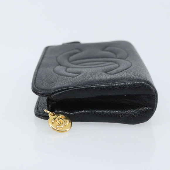 CHANEL COCO Mark Pouch Caviar Skin Black Gold CC Auth AMZ108