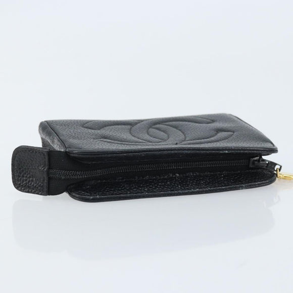CHANEL COCO Mark Pouch Caviar Skin Black Gold CC Auth AMZ108