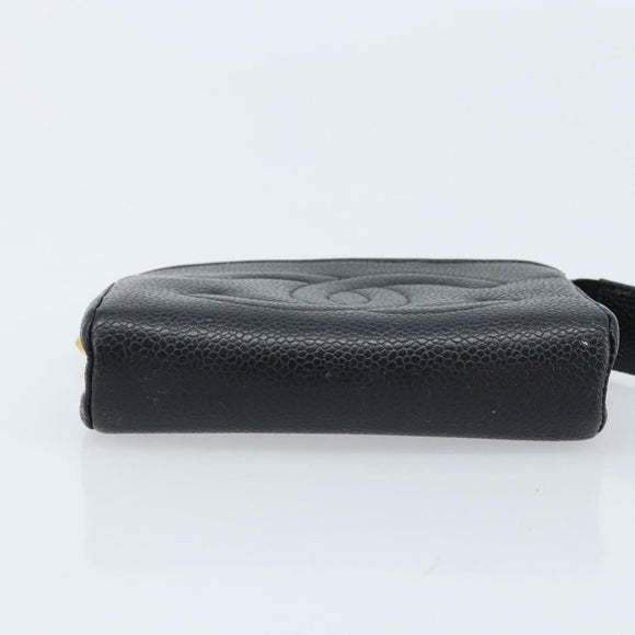 CHANEL COCO Mark Pouch Caviar Skin Black Gold CC Auth AMZ108