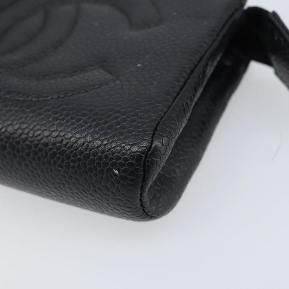 CHANEL COCO Mark Pouch Caviar Skin Black Gold CC Auth AMZ108