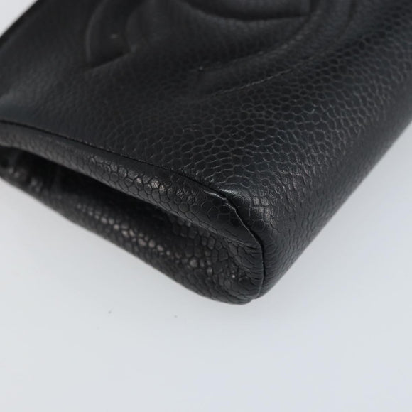 CHANEL COCO Mark Pouch Caviar Skin Black Gold CC Auth AMZ108