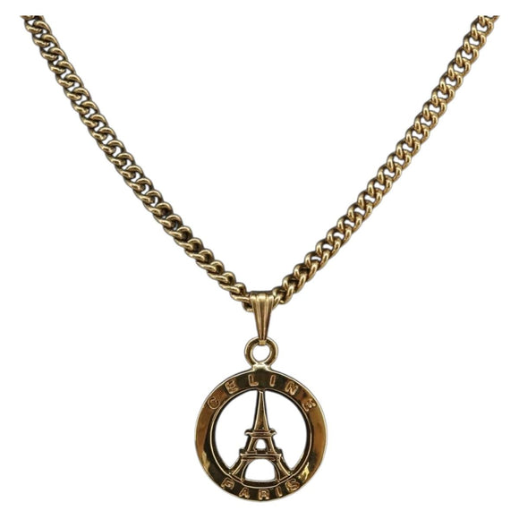 CELINE Necklace metal Gold Tone Auth AMZ113A