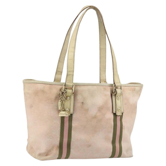 GUCCI GG Canvas Sherry Line Tote Bag Pink Gold Auth AMZ129