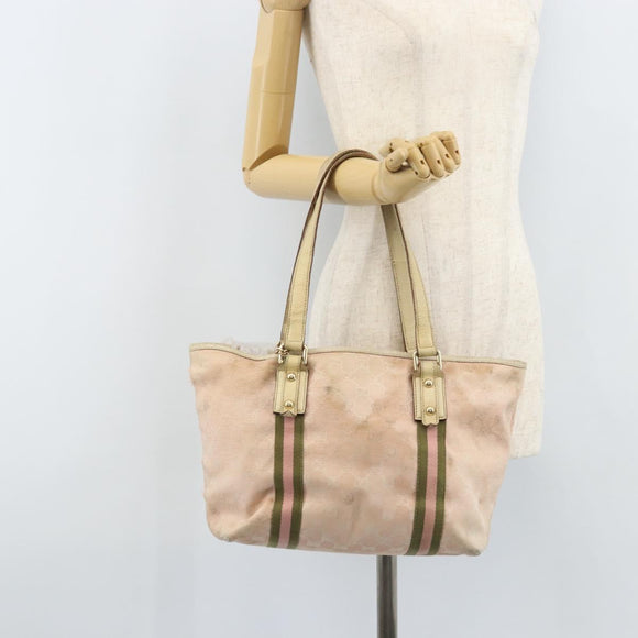 GUCCI GG Canvas Sherry Line Tote Bag Pink Gold Auth AMZ129