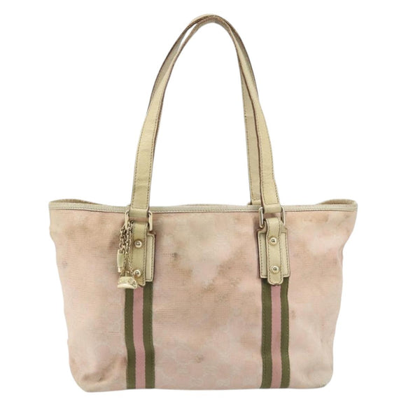 GUCCI GG Canvas Sherry Line Tote Bag Pink Gold Auth AMZ129