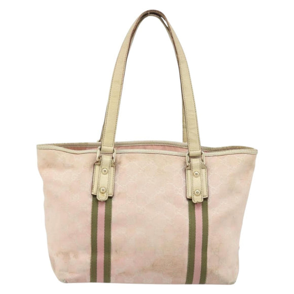 GUCCI GG Canvas Sherry Line Tote Bag Pink Gold Auth AMZ129