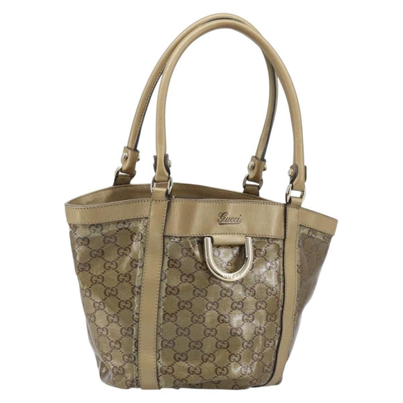 GUCCI GG Crystal Abbey Hand Bag Coated Canvas Beige Gold 211983 Auth AMZ131