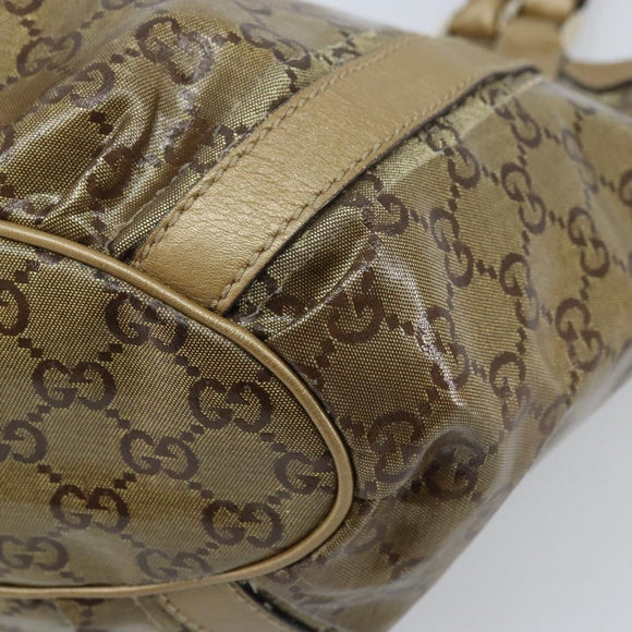 GUCCI GG Crystal Abbey Hand Bag Coated Canvas Beige Gold 211983 Auth AMZ131