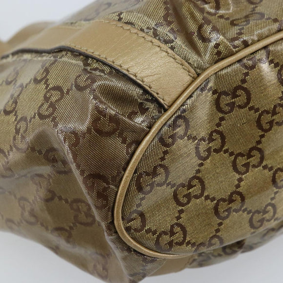 GUCCI GG Crystal Abbey Hand Bag Coated Canvas Beige Gold 211983 Auth AMZ131