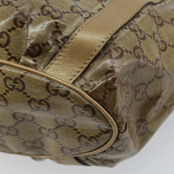 GUCCI GG Crystal Abbey Hand Bag Coated Canvas Beige Gold 211983 Auth AMZ131