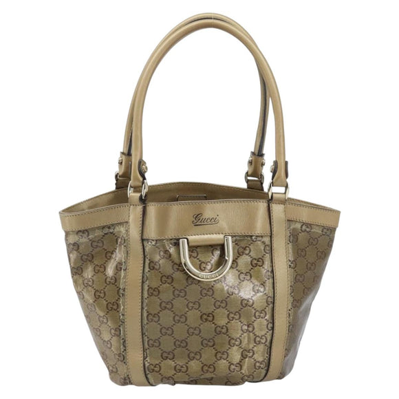 GUCCI GG Crystal Abbey Hand Bag Coated Canvas Beige Gold 211983 Auth AMZ131