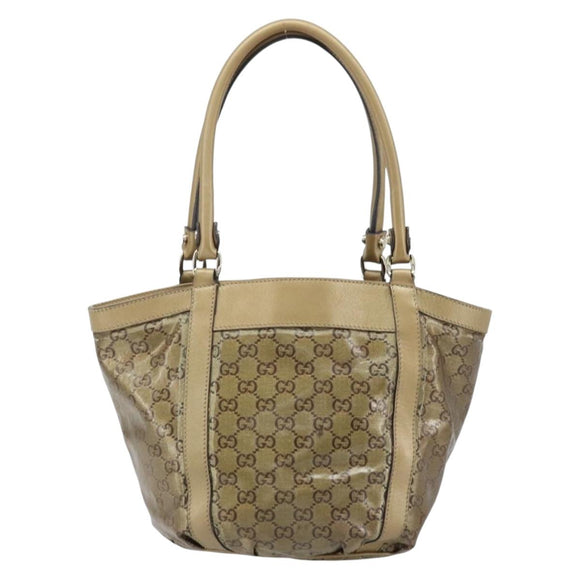 GUCCI GG Crystal Abbey Hand Bag Coated Canvas Beige Gold 211983 Auth AMZ131