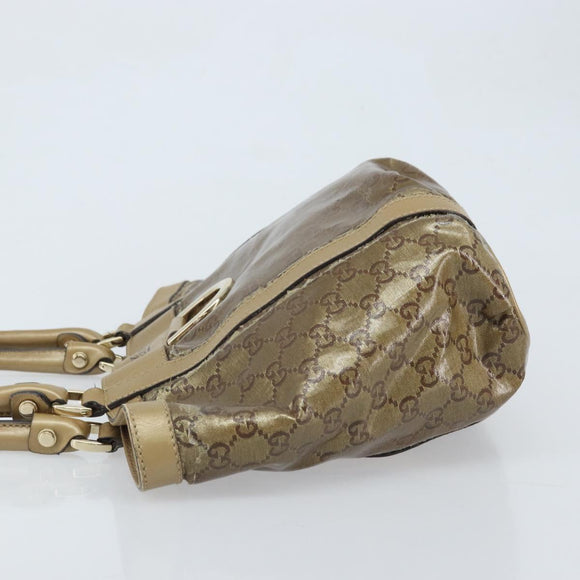 GUCCI GG Crystal Abbey Hand Bag Coated Canvas Beige Gold 211983 Auth AMZ131