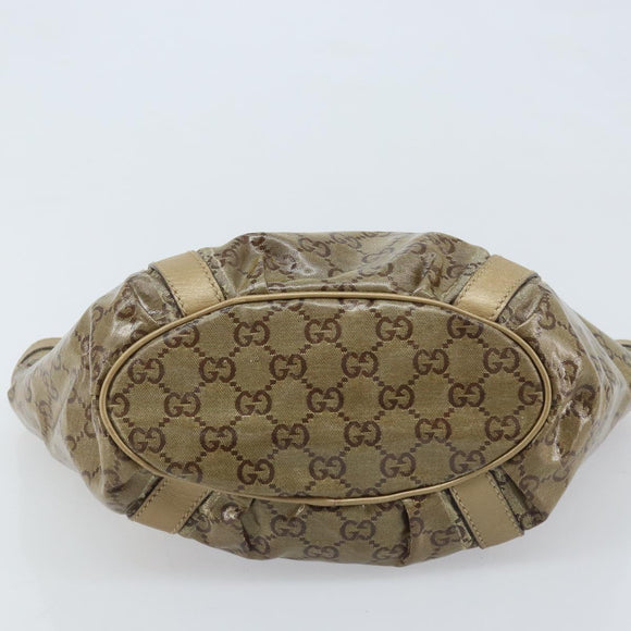 GUCCI GG Crystal Abbey Hand Bag Coated Canvas Beige Gold 211983 Auth AMZ131
