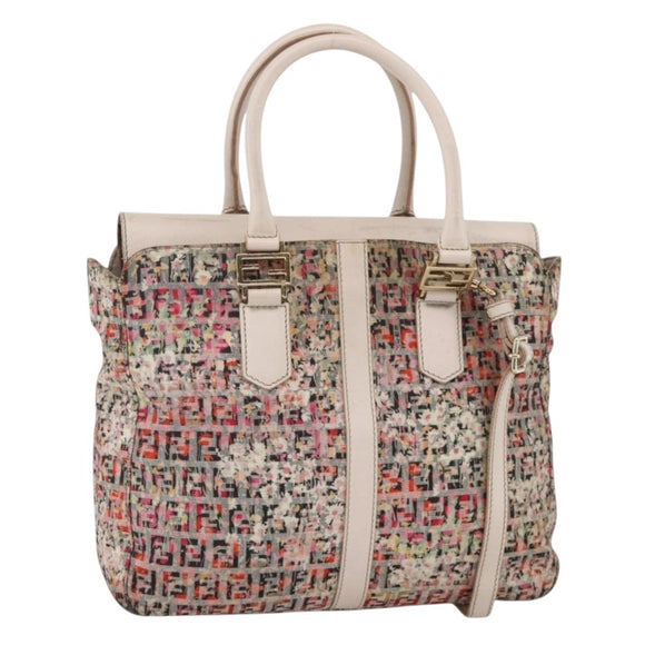 FENDI Zucchino Canvas Hand Bag 2way Multicolor Gold Auth AMZ138A