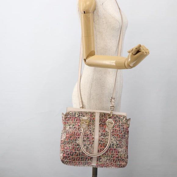 FENDI Zucchino Canvas Hand Bag 2way Multicolor Gold Auth AMZ138A