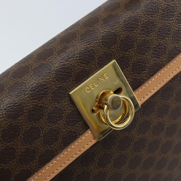 CELINE Macadam Canvas Handtasche PVC Leder Braun Gold Auth AMZ142A