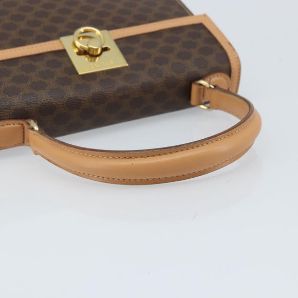 CELINE Macadam Canvas Handtasche PVC Leder Braun Gold Auth AMZ142A