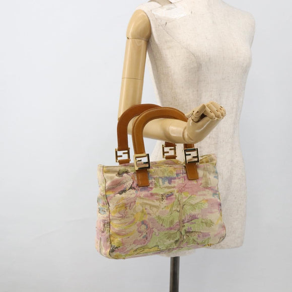 FENDI Hand Bag Canvas Multicolor Gold Auth AMZ146A