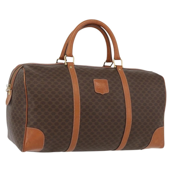 CELINE Macadam Canvas Boston Bag PVC Leather Brown Gold Auth AMZ156A