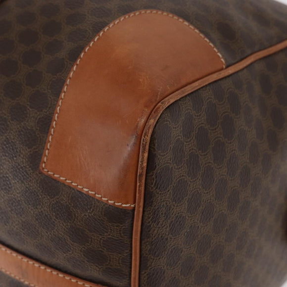 CELINE Macadam Canvas Boston Bag PVC Leather Brown Gold Auth AMZ156A