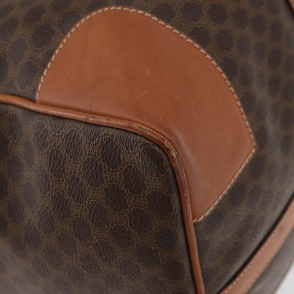 CELINE Macadam Canvas Boston Bag PVC Leather Brown Gold Auth AMZ156A