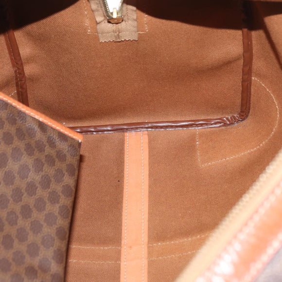 CELINE Macadam Canvas Boston Bag PVC Leather Brown Gold Auth AMZ156A