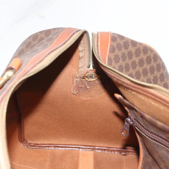 CELINE Macadam Canvas Boston Bag PVC Leather Brown Gold Auth AMZ156A