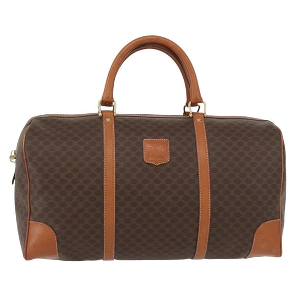 CELINE Macadam Canvas Boston Bag PVC Leather Brown Gold Auth AMZ156A