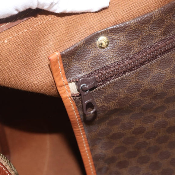 CELINE Macadam Canvas Boston Bag PVC Leather Brown Gold Auth AMZ156A
