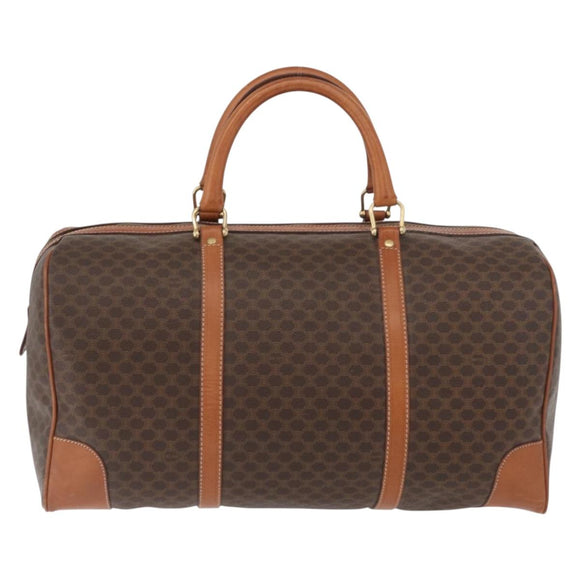 CELINE Macadam Canvas Boston Bag PVC Leather Brown Gold Auth AMZ156A