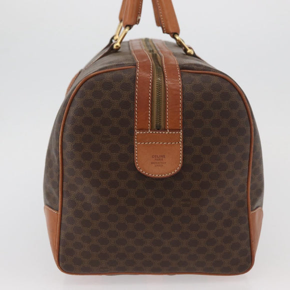 CELINE Macadam Canvas Boston Bag PVC Leather Brown Gold Auth AMZ156A
