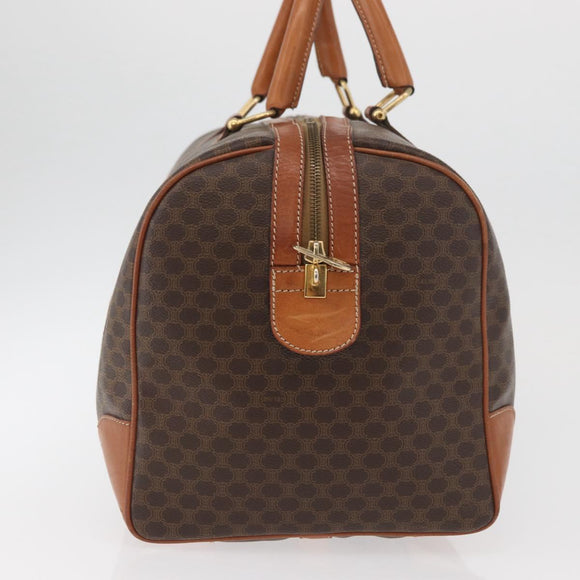 CELINE Macadam Canvas Boston Bag PVC Leather Brown Gold Auth AMZ156A