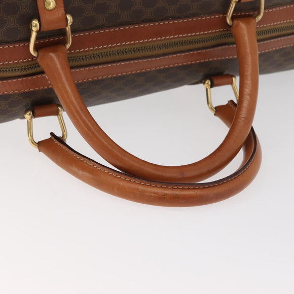 CELINE Macadam Canvas Boston Bag PVC Leather Brown Gold Auth AMZ156A