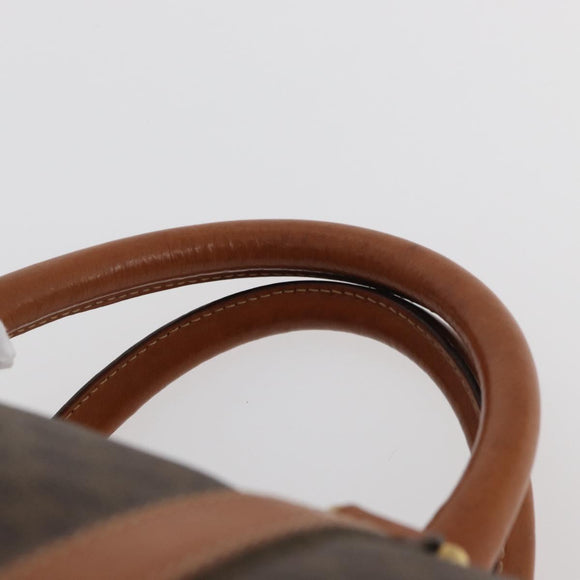 CELINE Macadam Canvas Boston Bag PVC Leather Brown Gold Auth AMZ156A
