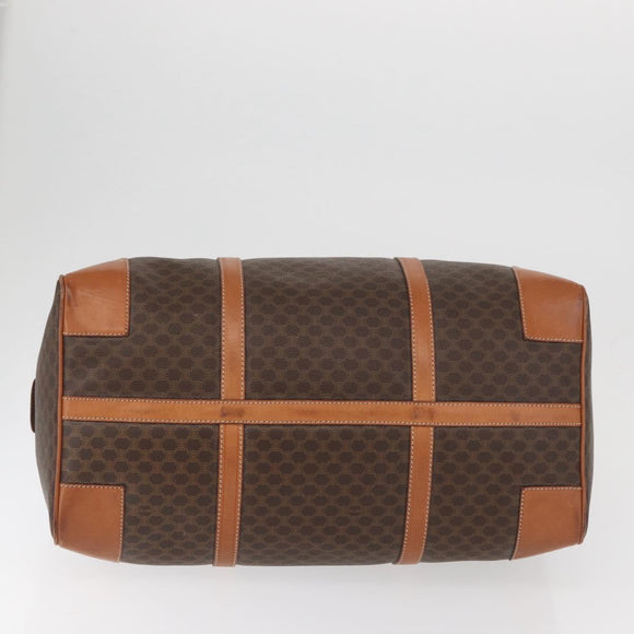 CELINE Macadam Canvas Boston Bag PVC Leather Brown Gold Auth AMZ156A