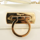 Salvatore Ferragamo Gancini Hand Bag Patent leather 2way Ivory Gold Auth AMZ162-16