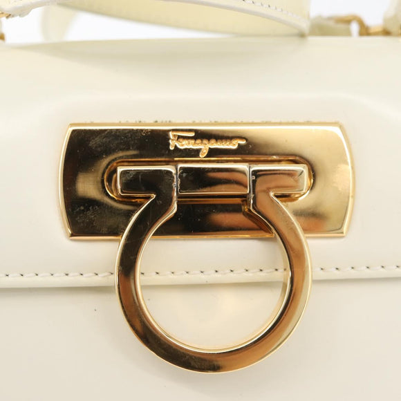 Salvatore Ferragamo Gancini Hand Bag Patent leather 2way Ivory Gold Auth AMZ162