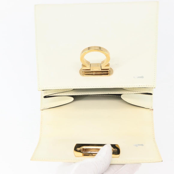 Salvatore Ferragamo Gancini Hand Bag Patent leather 2way Ivory Gold Auth AMZ162