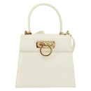 Salvatore Ferragamo Gancini Hand Bag Patent leather 2way Ivory Gold Auth AMZ162-2