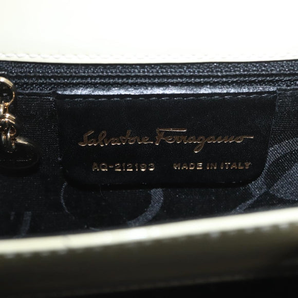 Salvatore Ferragamo Gancini Hand Bag Patent leather 2way Ivory Gold Auth AMZ162