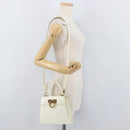 Salvatore Ferragamo Gancini Hand Bag Patent leather 2way Ivory Gold Auth AMZ162-29