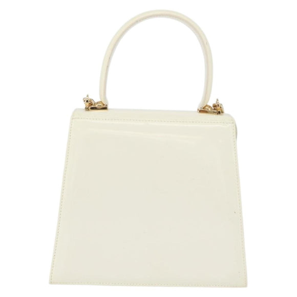 Salvatore Ferragamo Gancini Hand Bag Patent leather 2way Ivory Gold Auth AMZ162