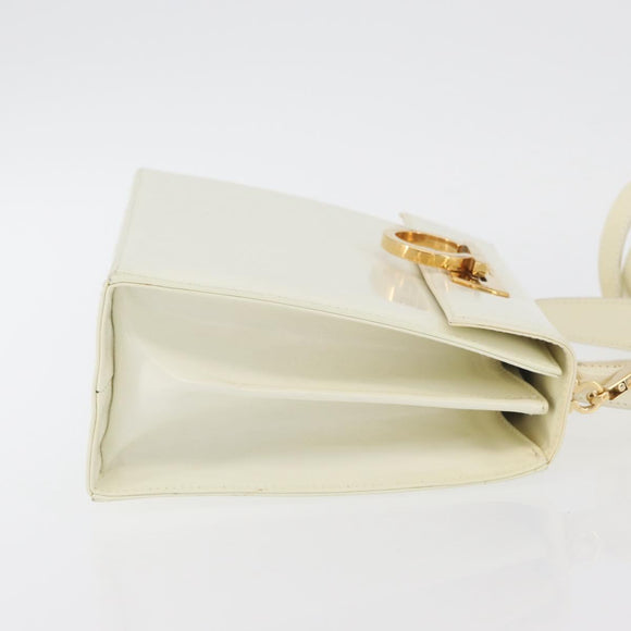 Salvatore Ferragamo Gancini Hand Bag Patent leather 2way Ivory Gold Auth AMZ162