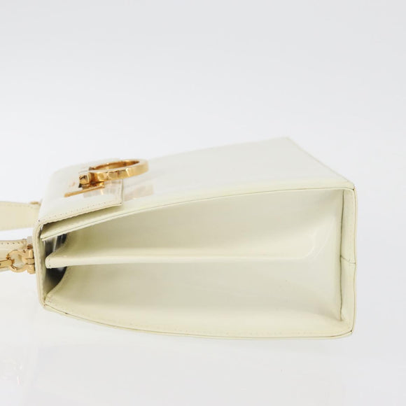 Salvatore Ferragamo Gancini Hand Bag Patent leather 2way Ivory Gold Auth AMZ162